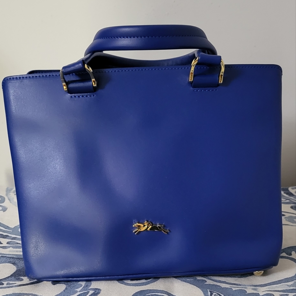 Longchamp Honore 404 top handle bag w/ removable crossbody strap.- Blue